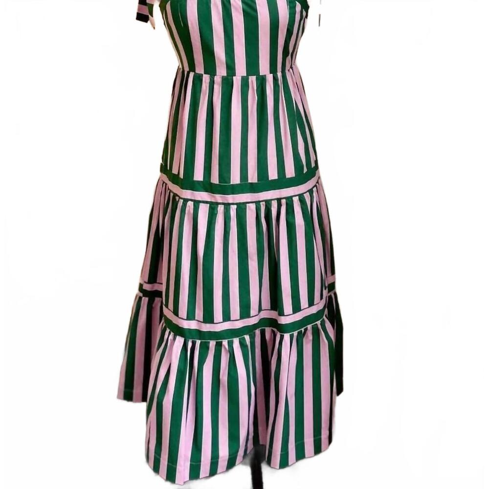 NEW PINCH women's striped tiered maxi dress in green/ pink - Picture 2 of 2